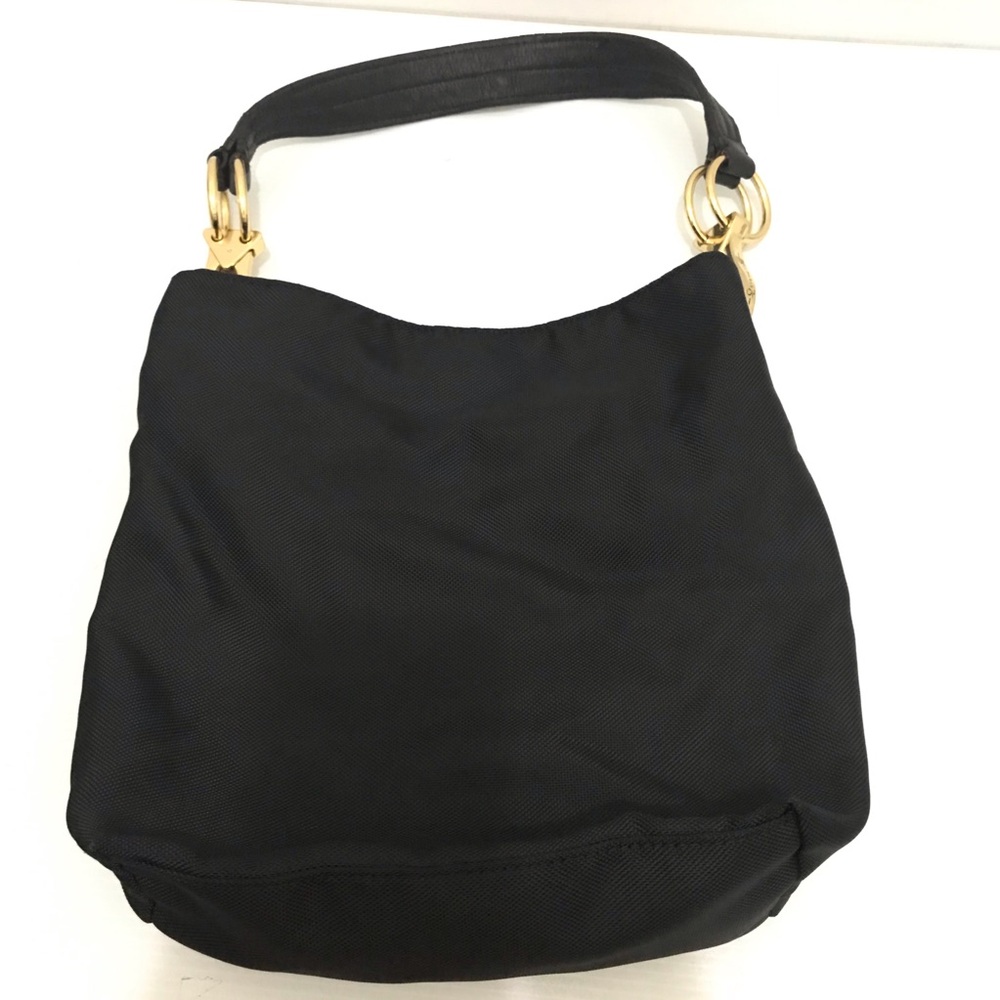 JPK PARIS 75 BLACK HOBO  SHOULDER BAG PURSE HANDBAG NYLON LEATHER STRAP